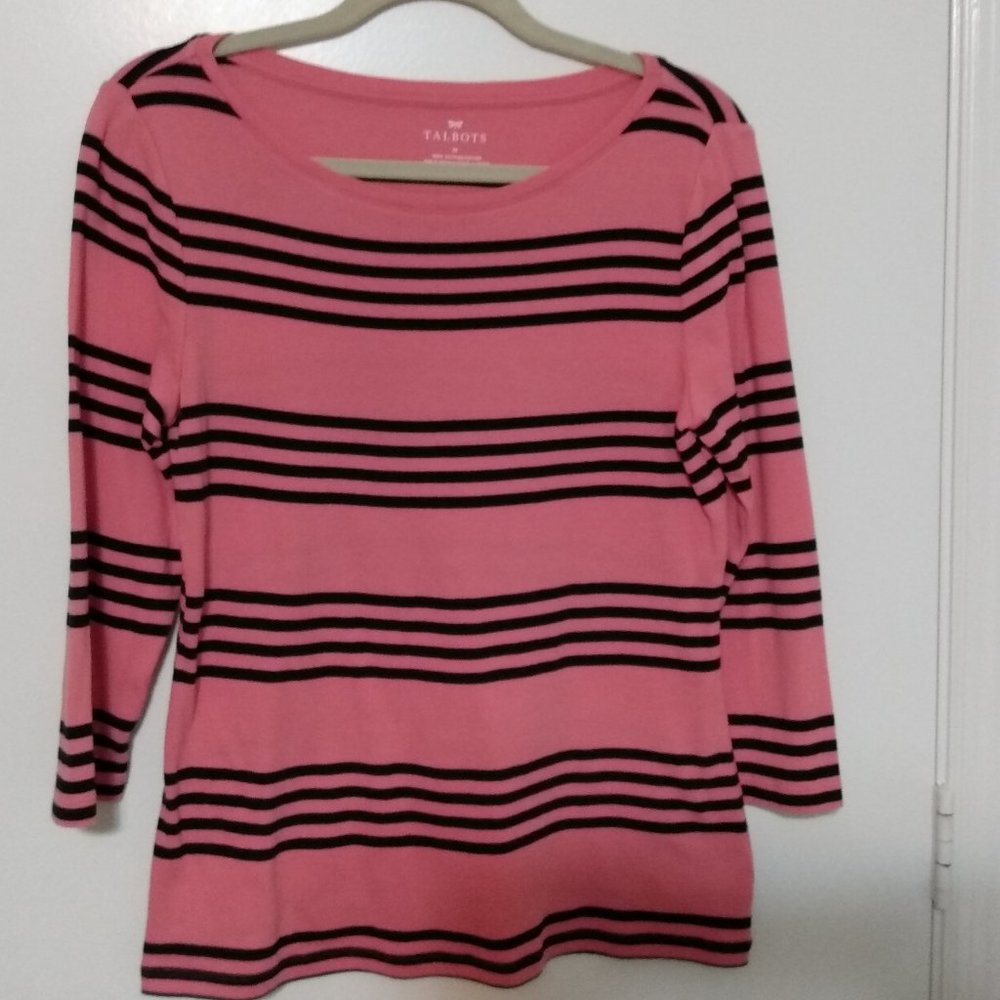 Talbots Striped 3/4 Sleeve Cotton Top Size M